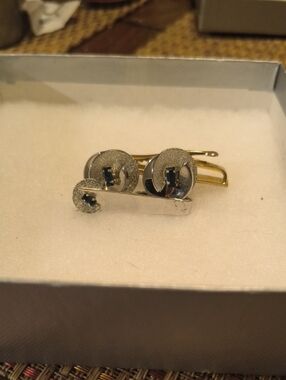 Polished Silver and Gold Men's Cufflinks and Tie Clip Set
